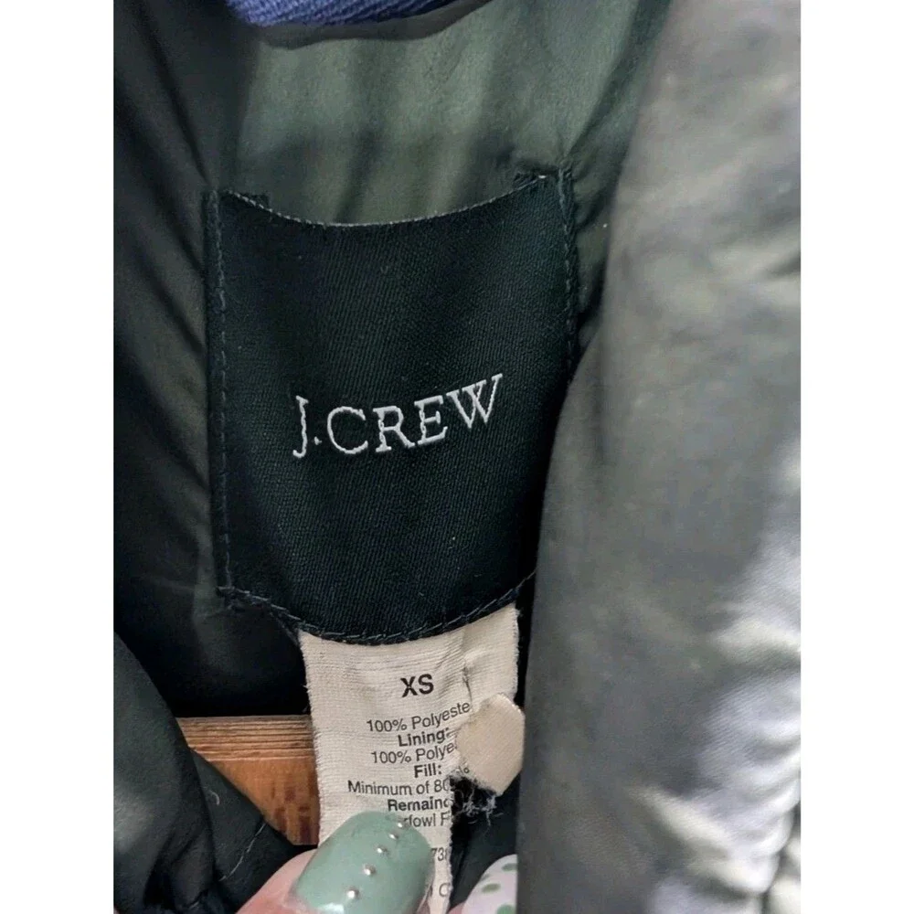 J Crew Womens Down Vest Size XS Green Puffy Toggle Buttons Full Zip (000)